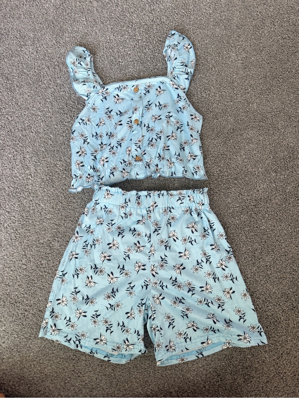 Light Blue Floral Ruffle Crop Top and Shorts Set